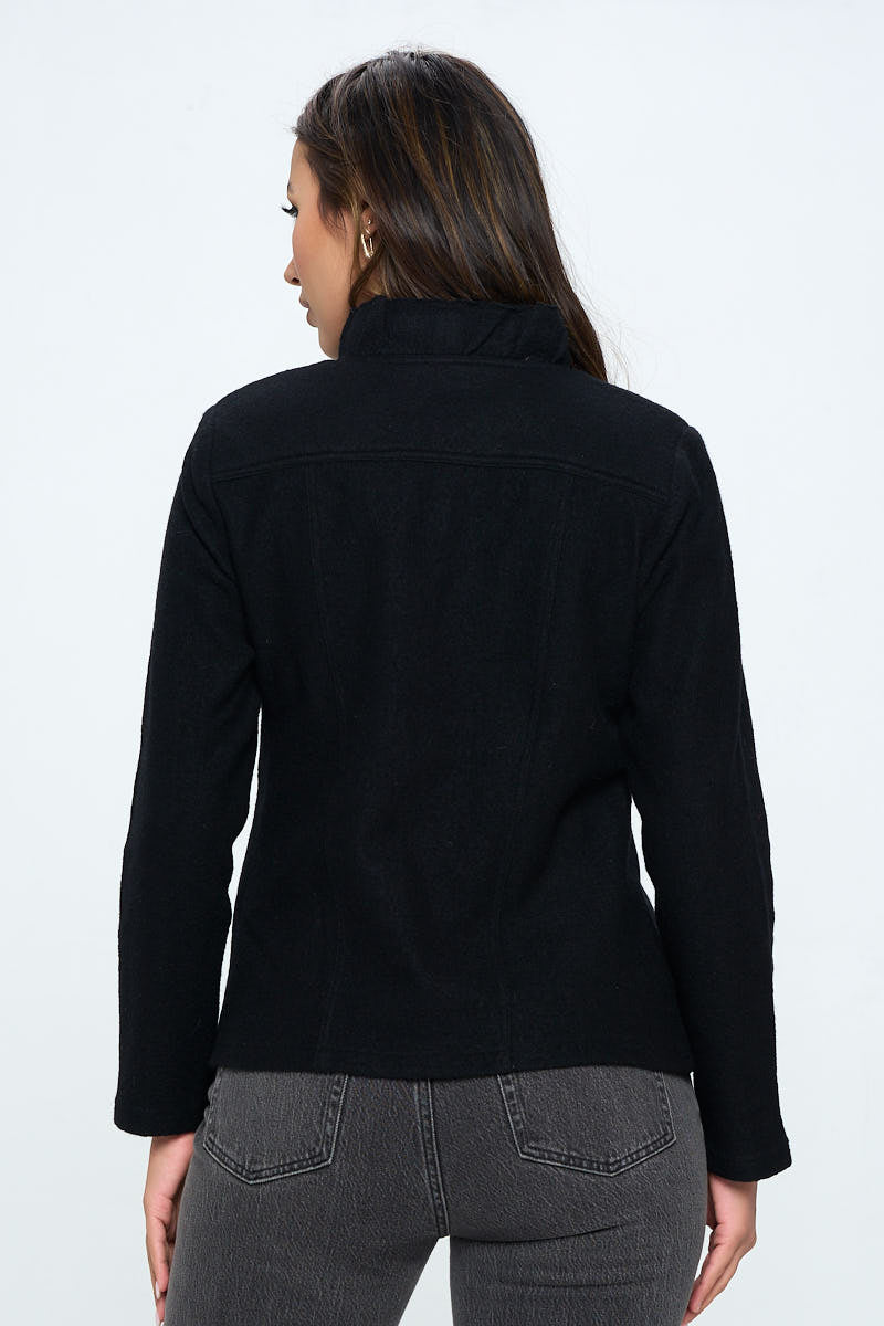 AIJ-315 BLACK RUFFLE ZIP UP JACKET - Baciano Official Store