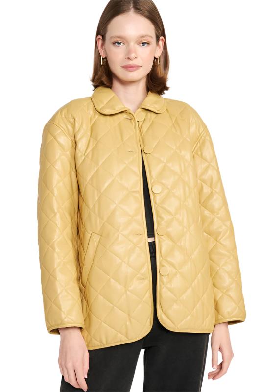 Quilted Pu Button Down Jacket