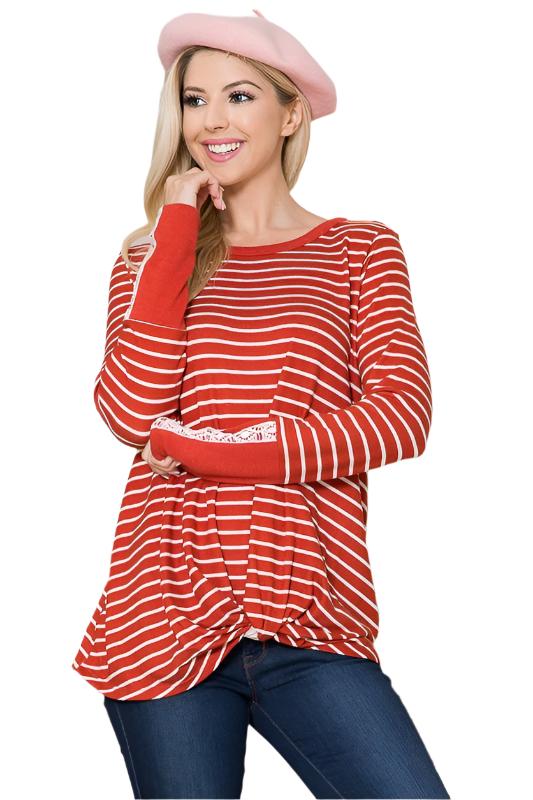 Front Twist Stripe Knit Top