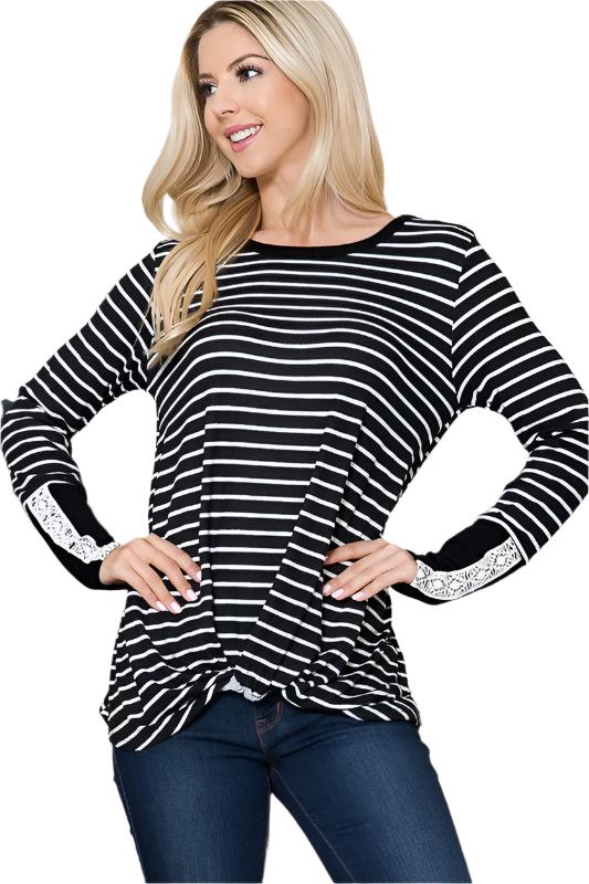 Front Twist Stripe Knit Top