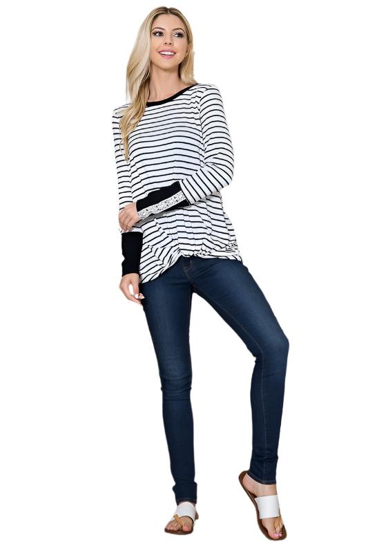 Front Twist Stripe Knit Top