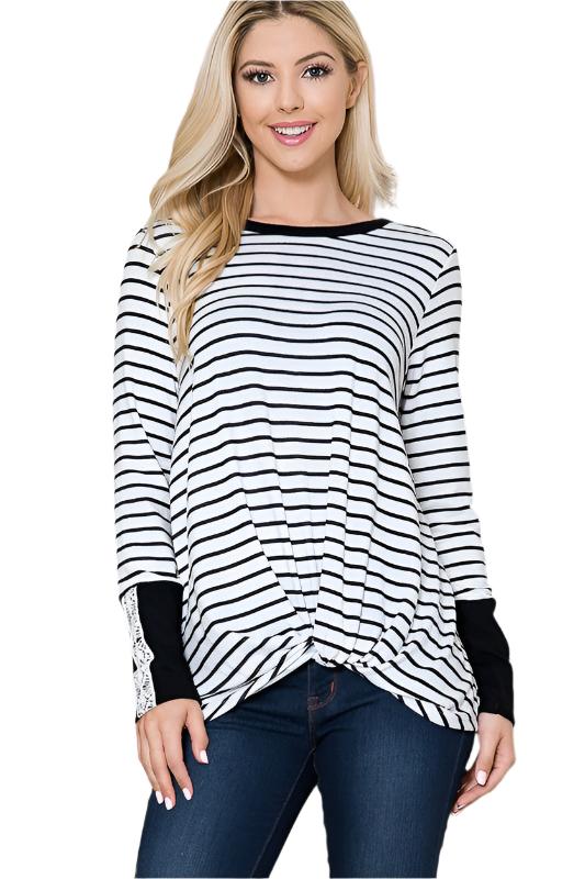 Front Twist Stripe Knit Top