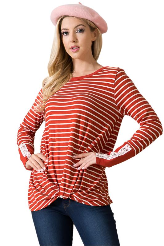 Front Twist Stripe Knit Top