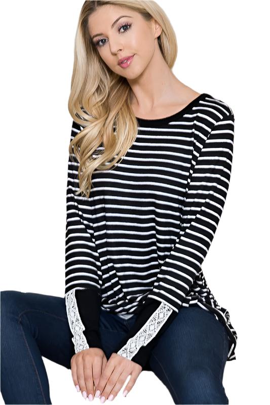 Front Twist Stripe Knit Top