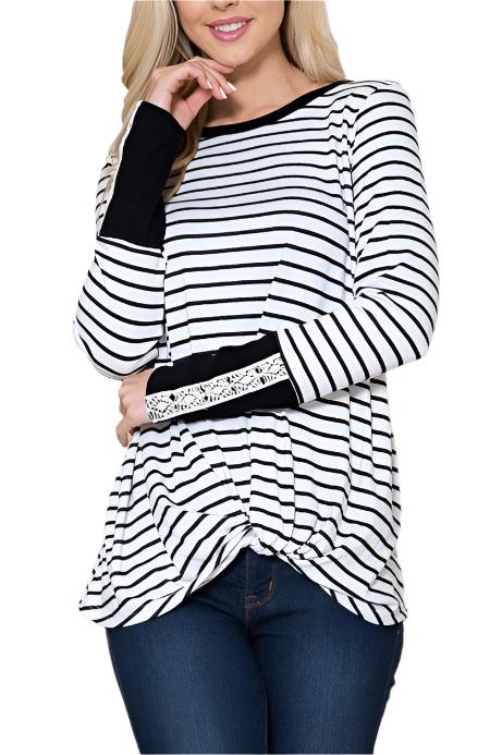 Front Twist Stripe Knit Top