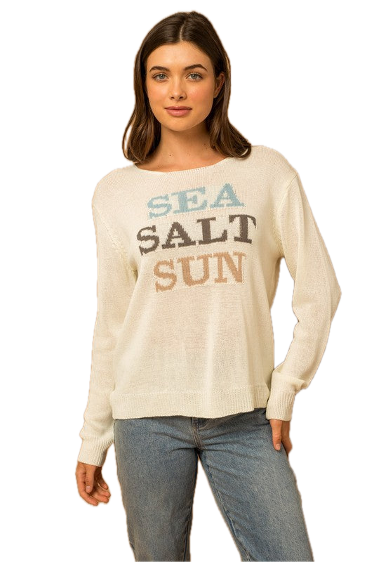 Round Neck Long Sleeve Sea Salt Sun Sweater