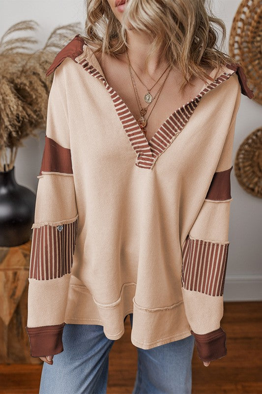 Women Striped Colorblock Patchwork Sweatshirt