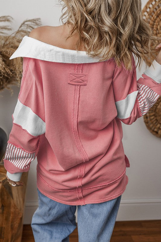 Women Striped Colorblock Patchwork Sweatshirt