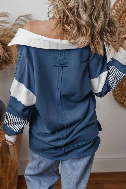 Women Striped Colorblock Patchwork Sweatshirt