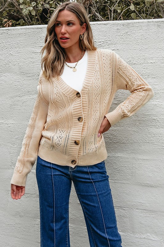 Women  Open Knit Drop Shoulder Sweater Cardigan