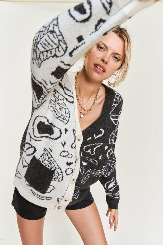 Heart paisley Color block cardigan