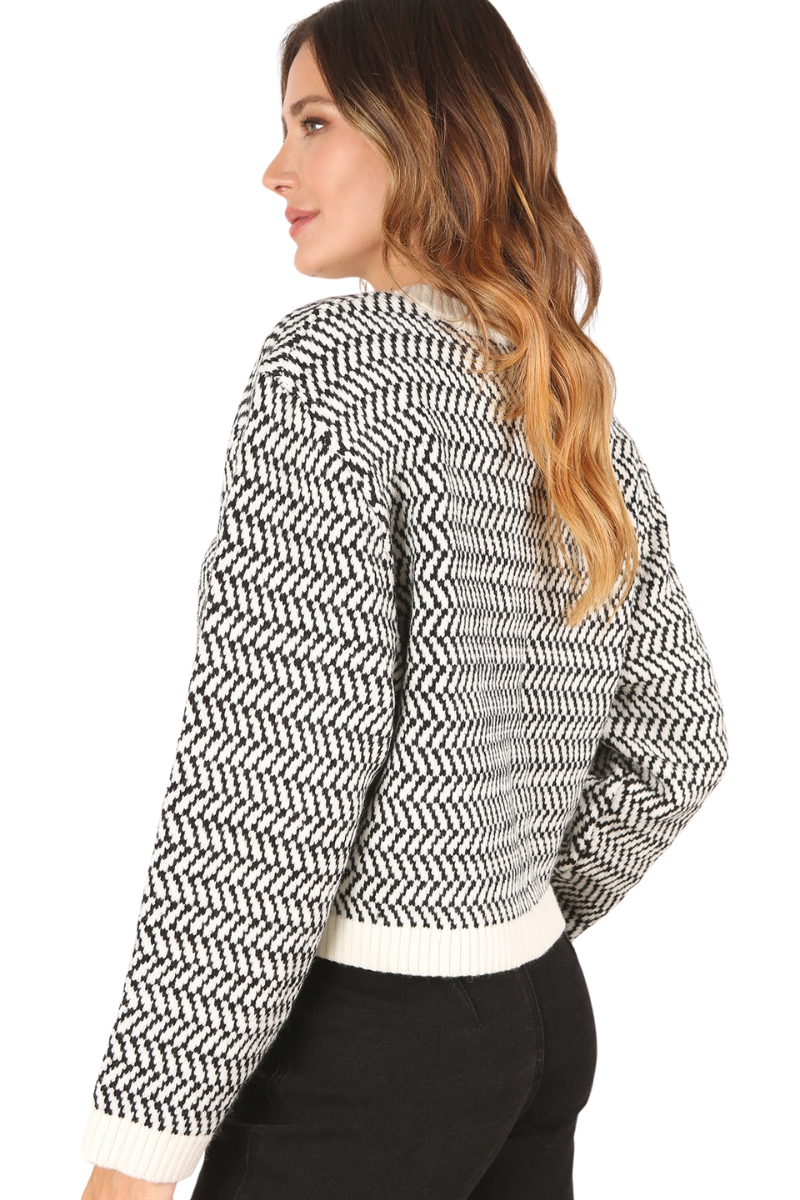 Herringbone Pattern Crew Neck Sweater