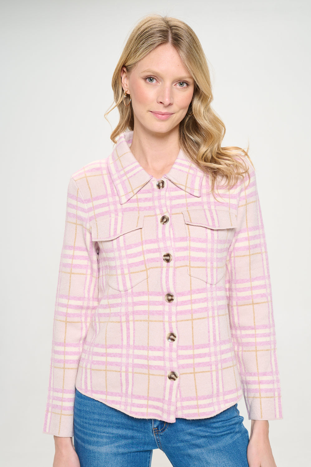 Lilac Hue Checkered Knit Coat