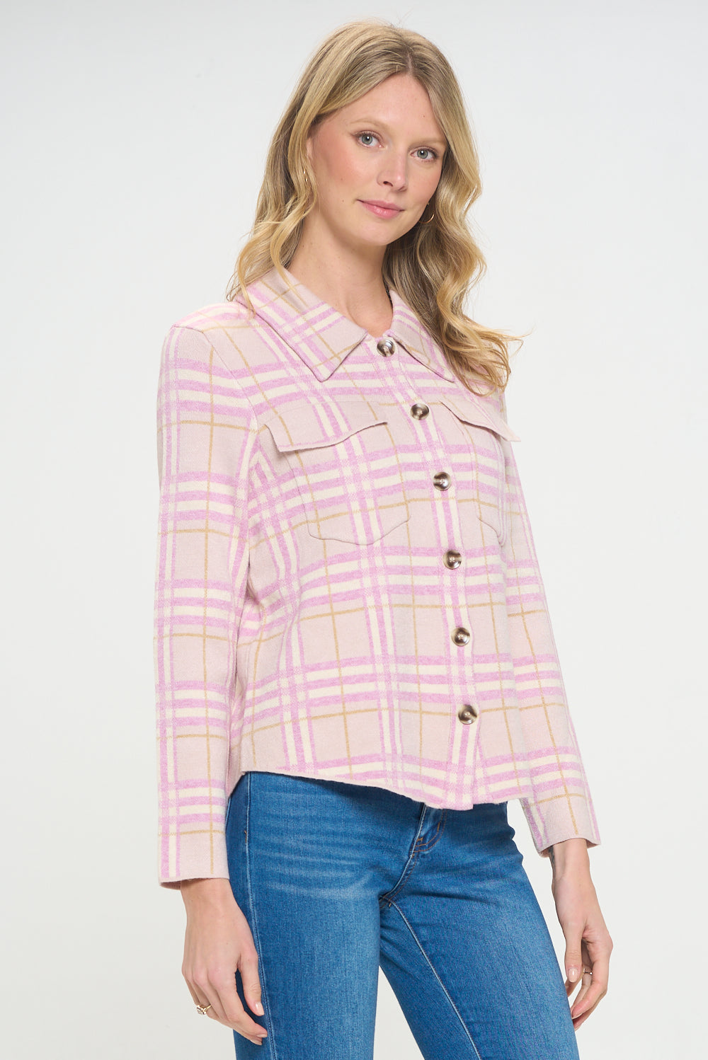 Lilac Hue Checkered Knit Coat