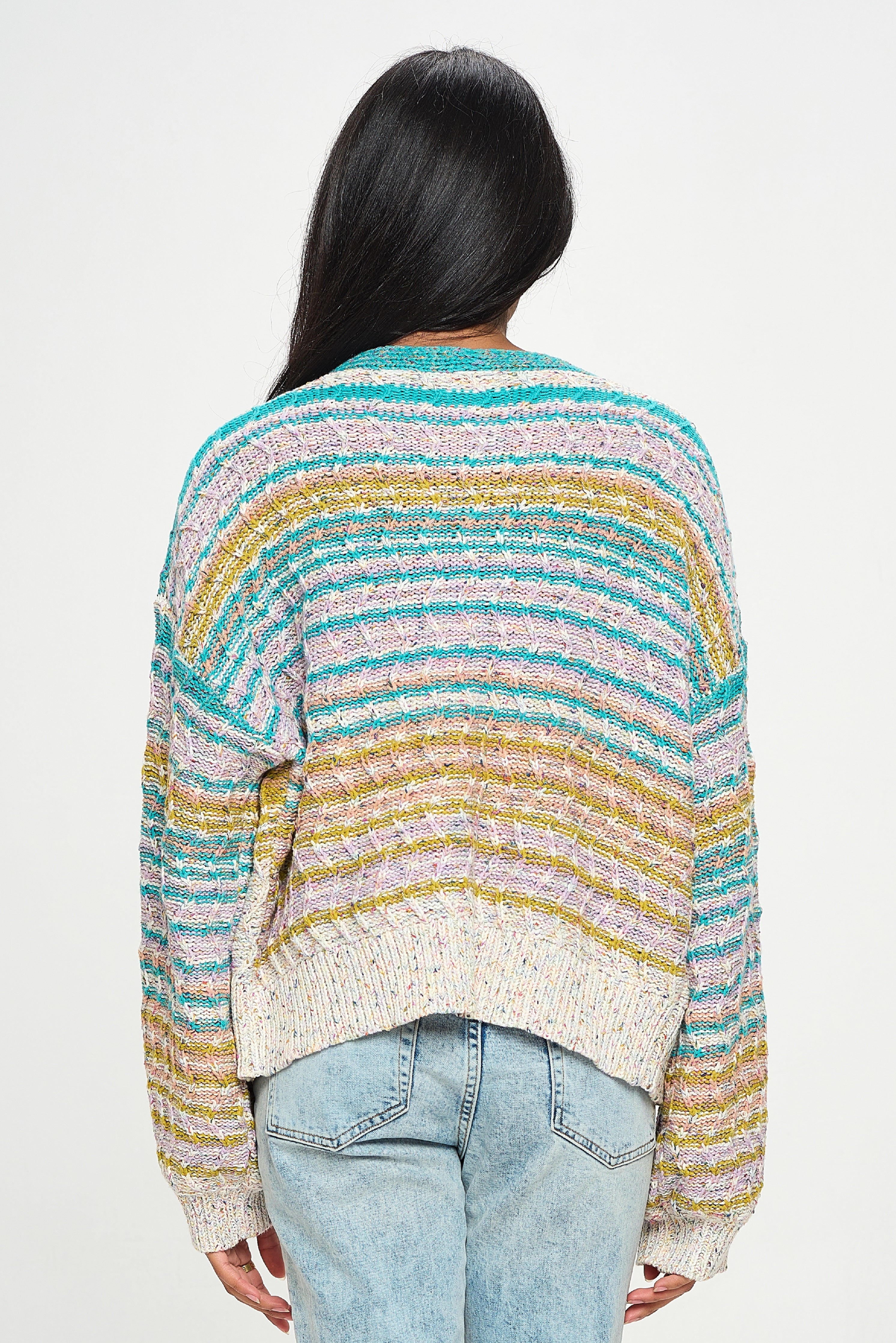 Zig Zag Mosaic Stripe Knit Cardigan Sweater