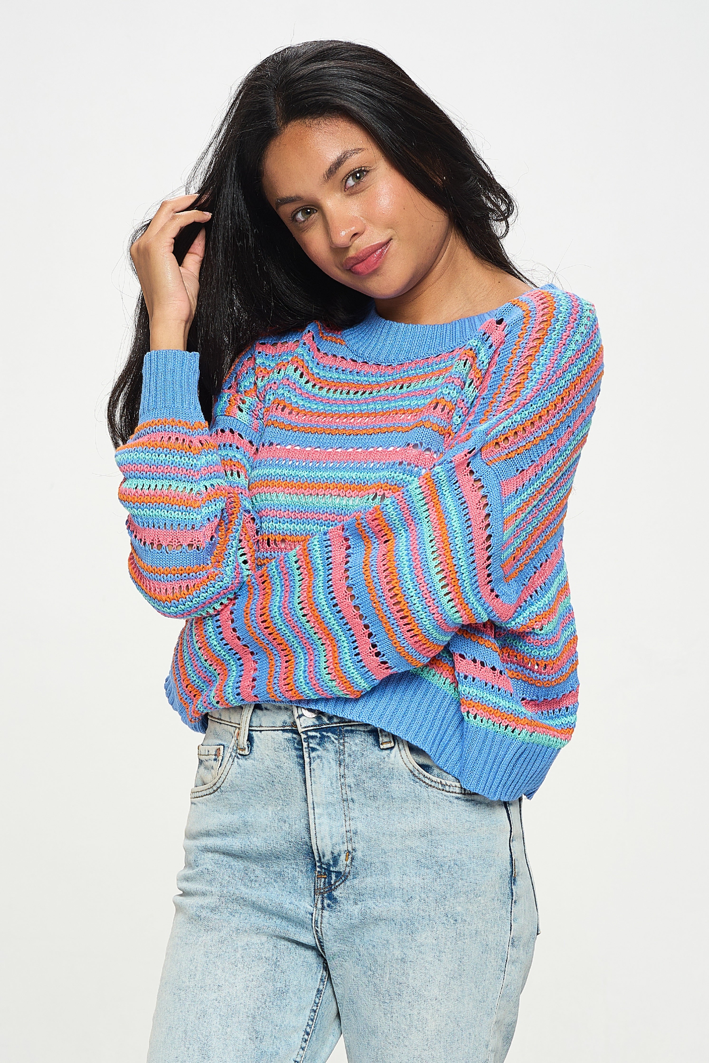 Coral Stripe Knit Sweater Pullover