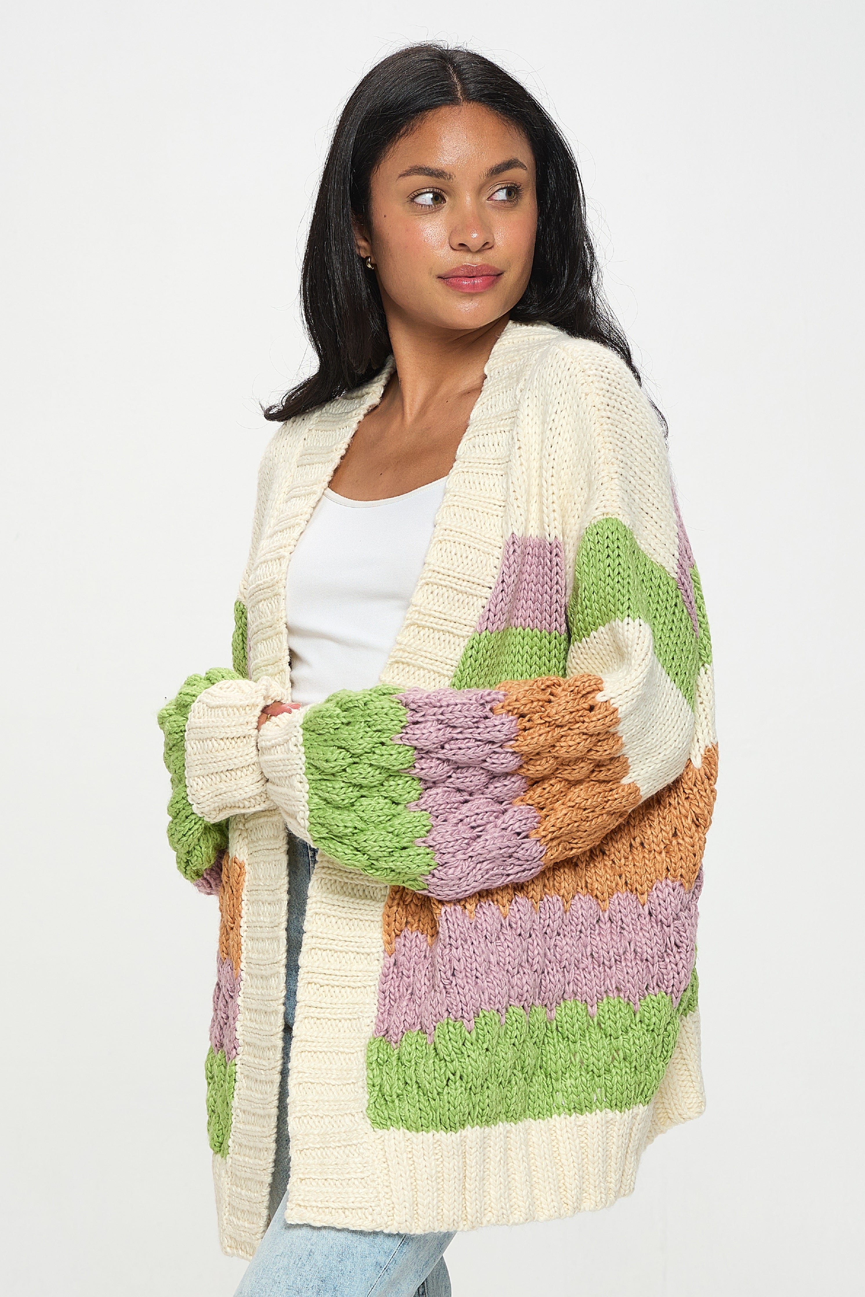 Modern Color Block Knit Cardigan Sweater