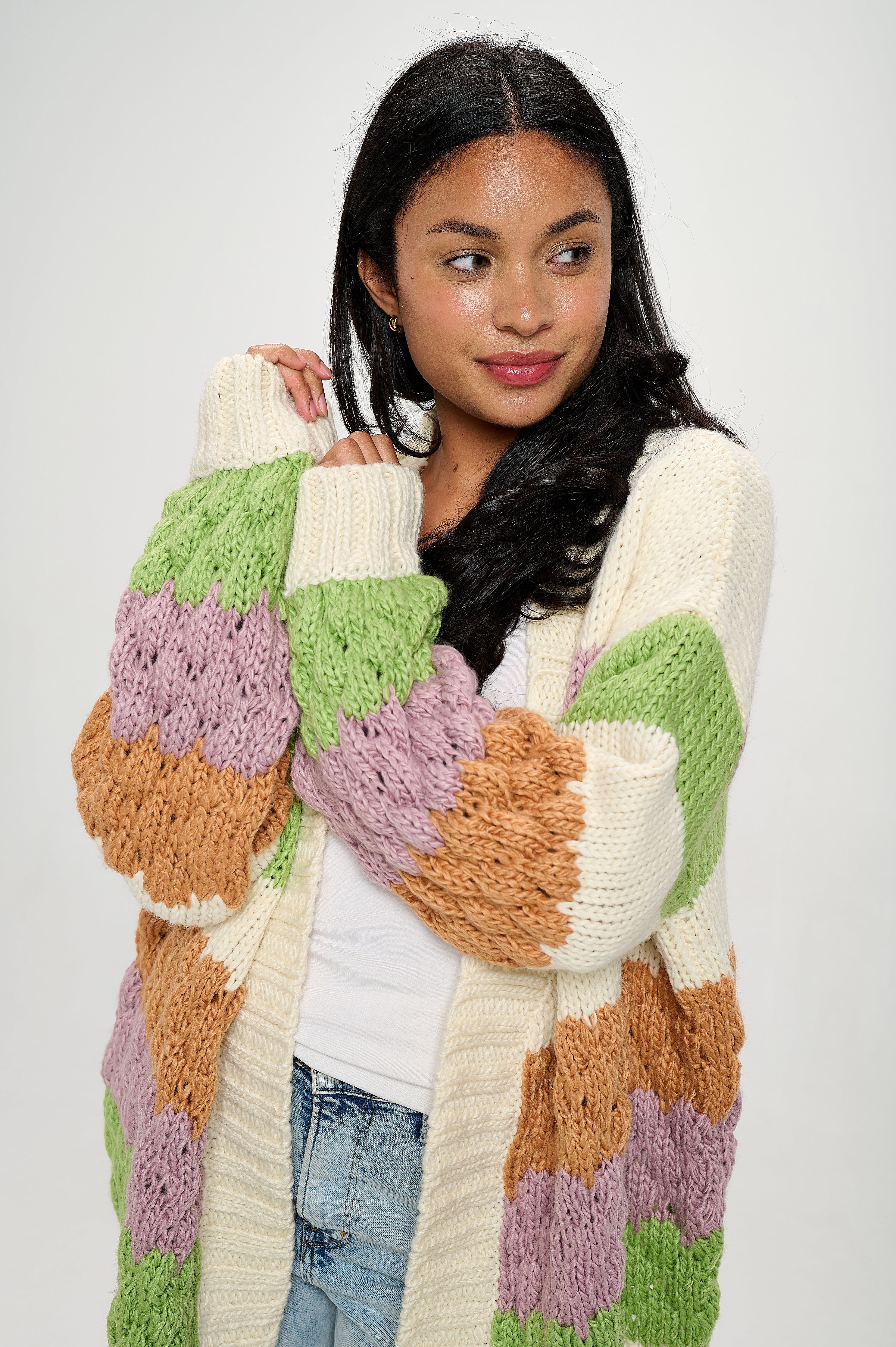 Modern Color Block Knit Cardigan Sweater