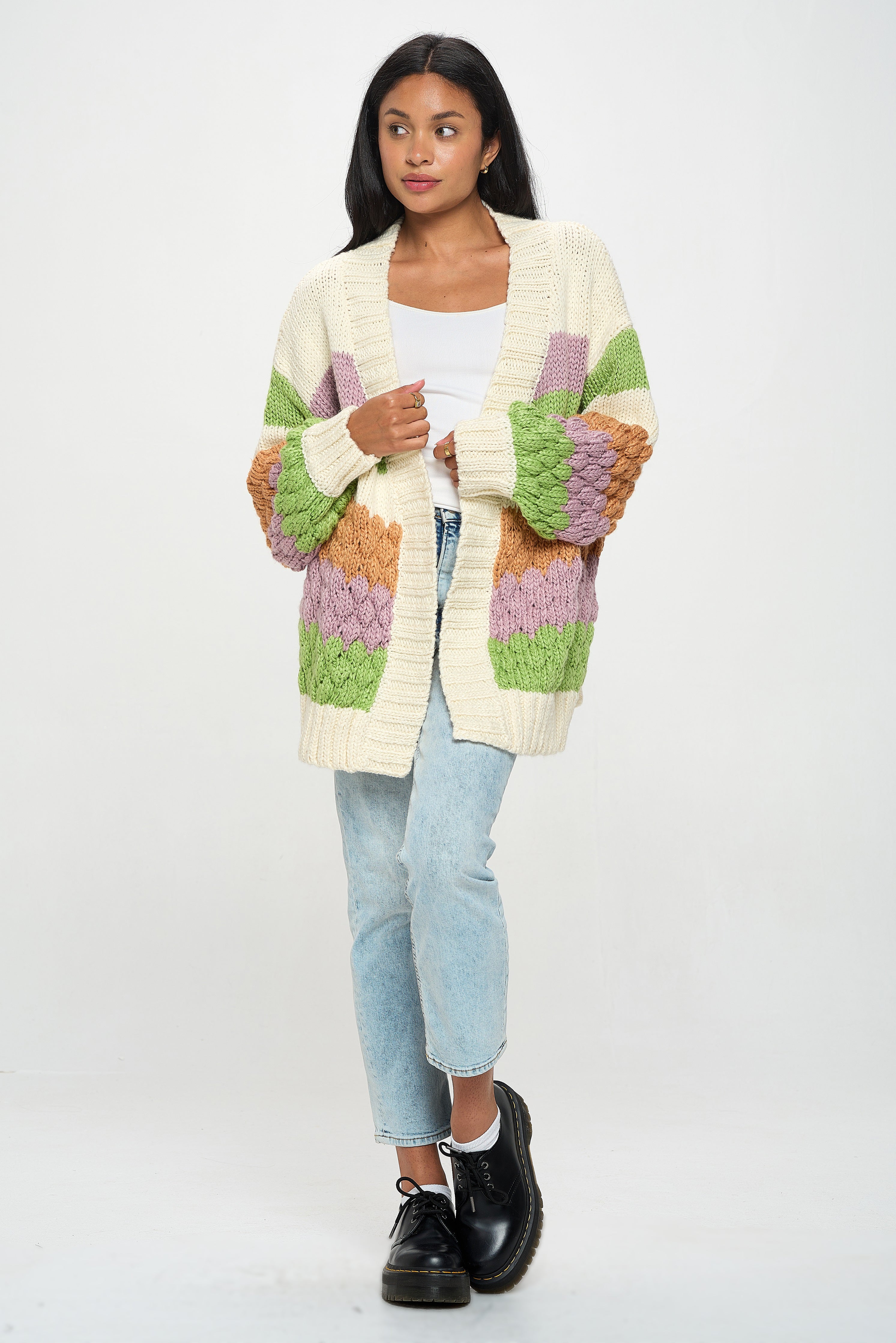 Modern Color Block Knit Cardigan Sweater