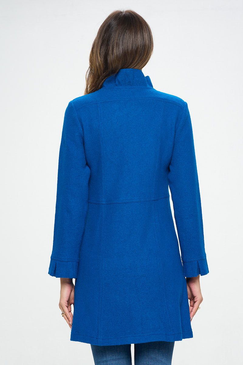 AIJ-245 BLUE LARGE BUTTON RUFFLE WOOL BLEND JACKET