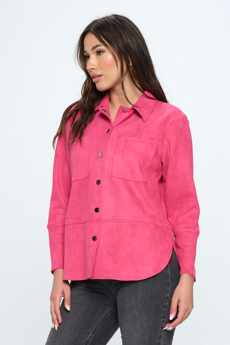 AIJ-610 FUSCHIA FAUX SUEDE COLLARED