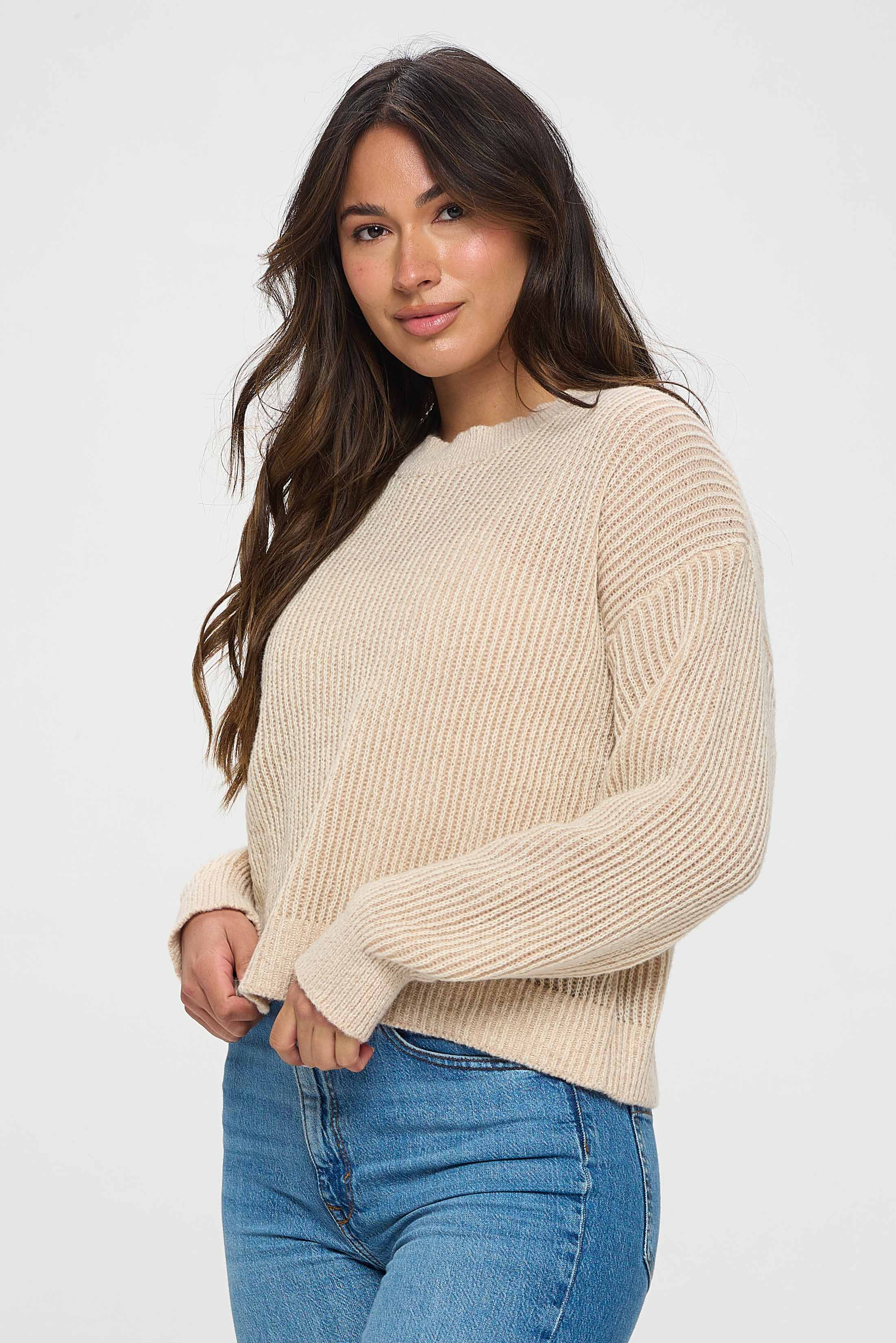 Basic Beige Round Neck Pullover - Baciano Official Store