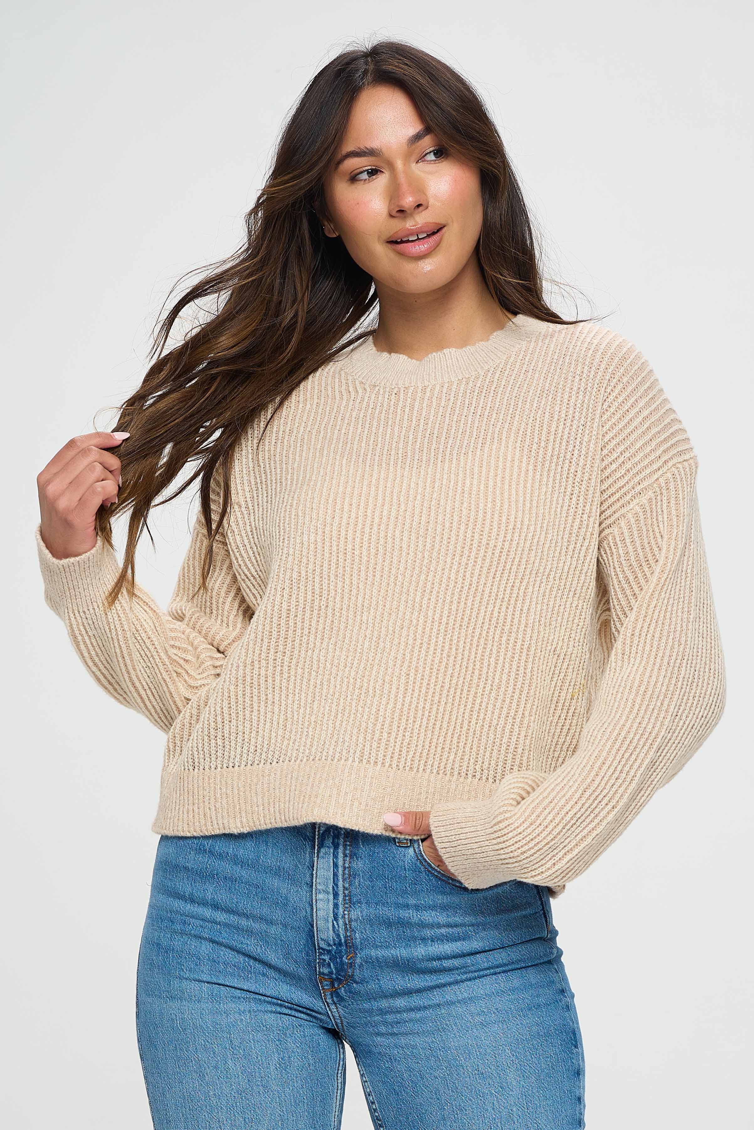 Basic Beige Round Neck Pullover - Baciano Official Store