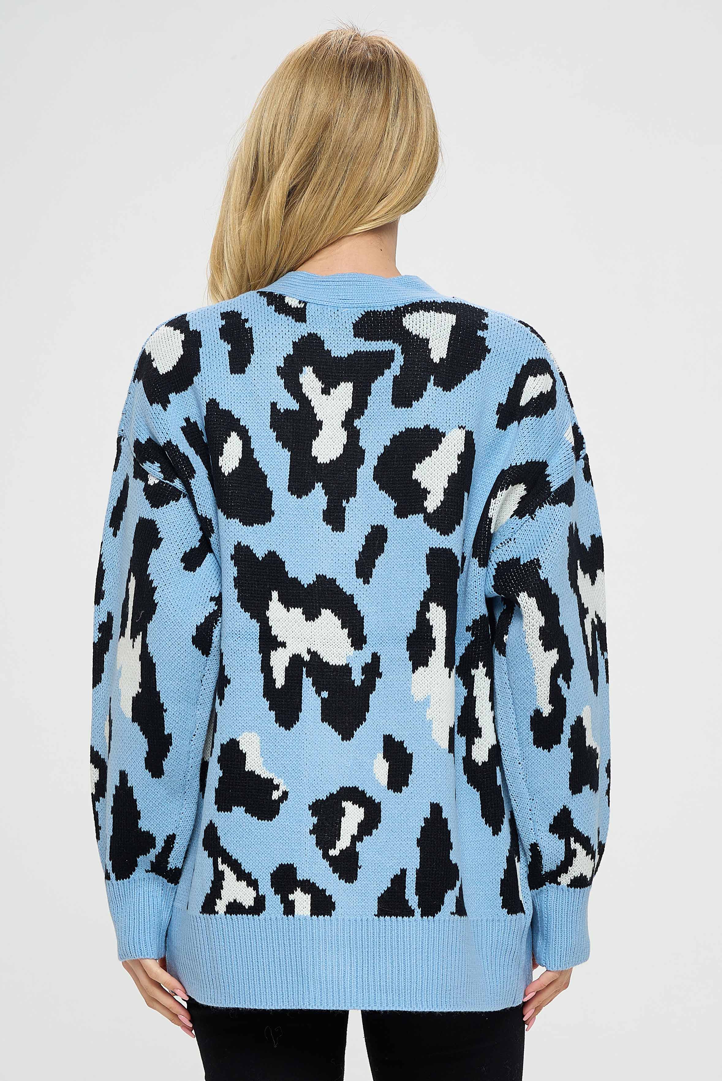 Blue and Black Leopard Print Buttoned Closure Top - Baciano Official Store