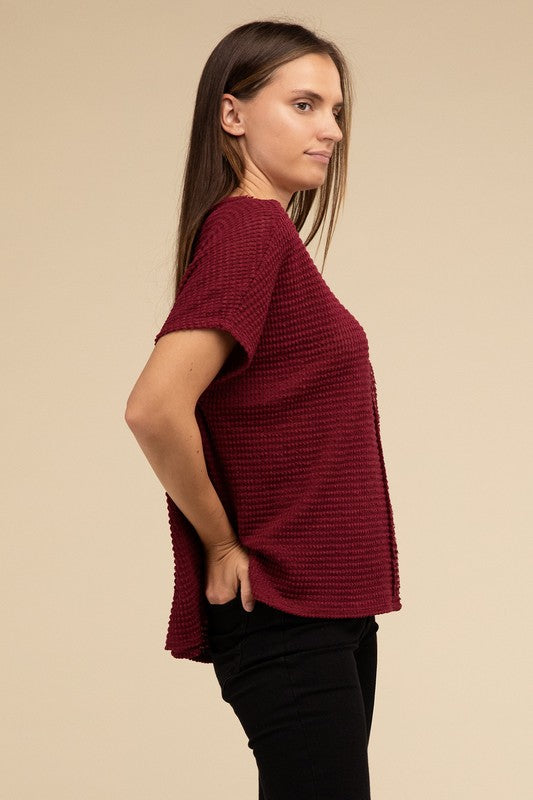 Dolman Short Sleeve Jacquard Sweater