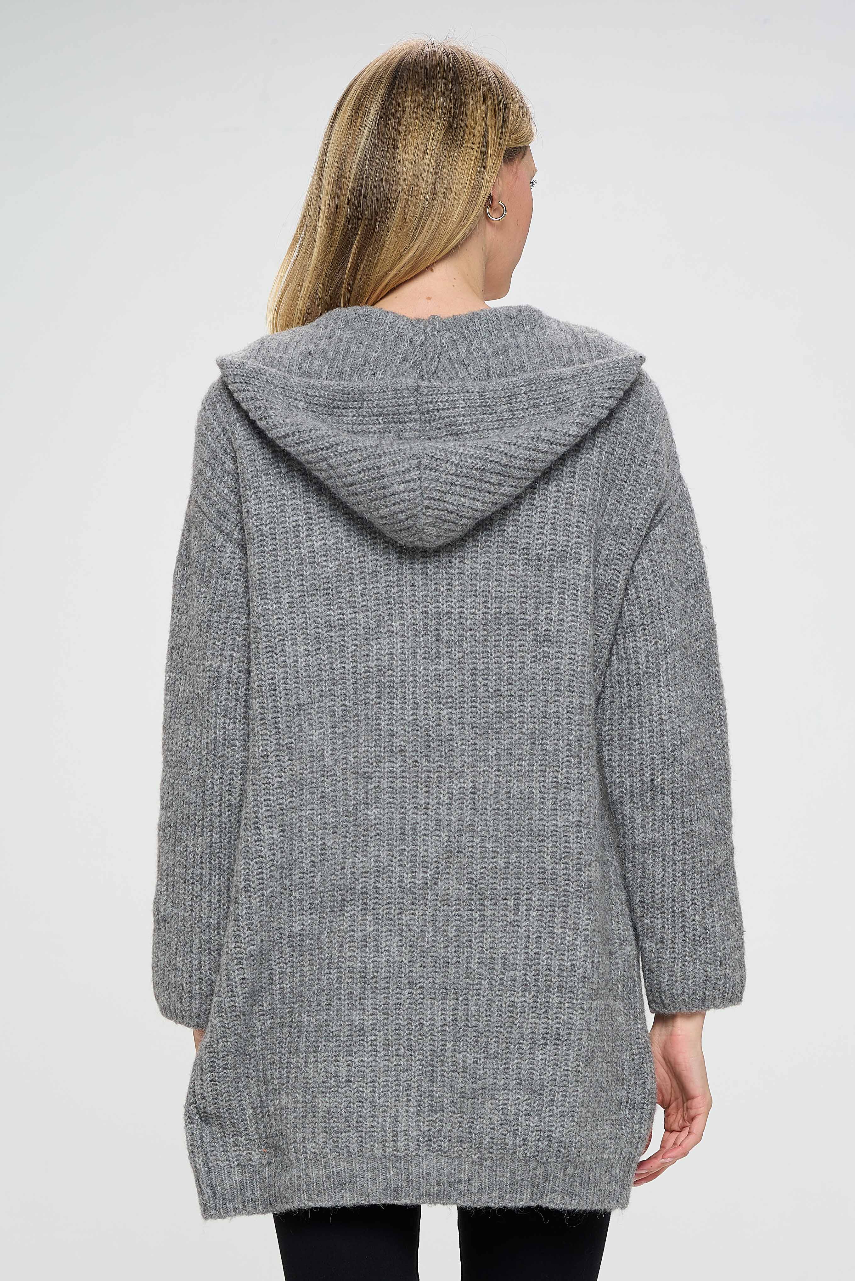 The hoodie is also long in length, which provides additional coverage and warmth. Overall, this gray hoodie is a great choice for anyone looking for a unique and stylish alternative to traditional hoodies. The shrug design and front open style create a trendy and fashionable look that is perfect for casual occasions.